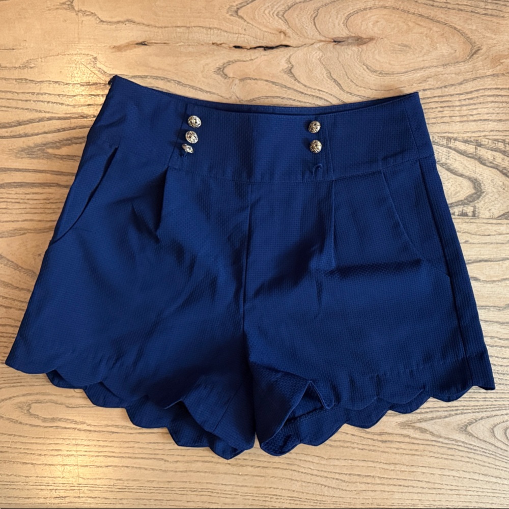 Very J Navy Blue Scalloped Women's Shorts